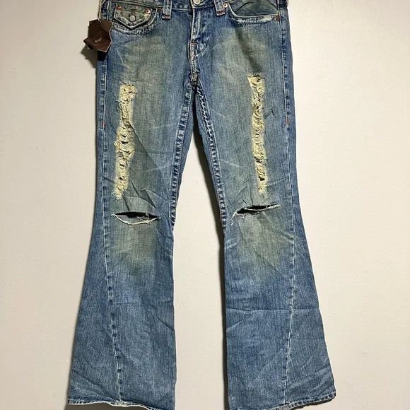 Vintage True Religion Bobby Low-rise Bootcut Denim Jeans Blue Distressed - Picture 2 of 6
